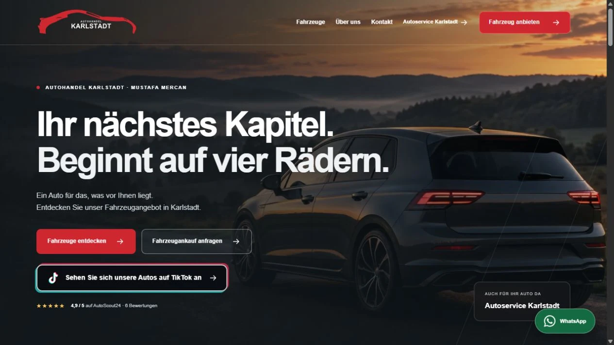 Website-Referenz Autohandel Karlstadt mit Fahrzeugmotiv