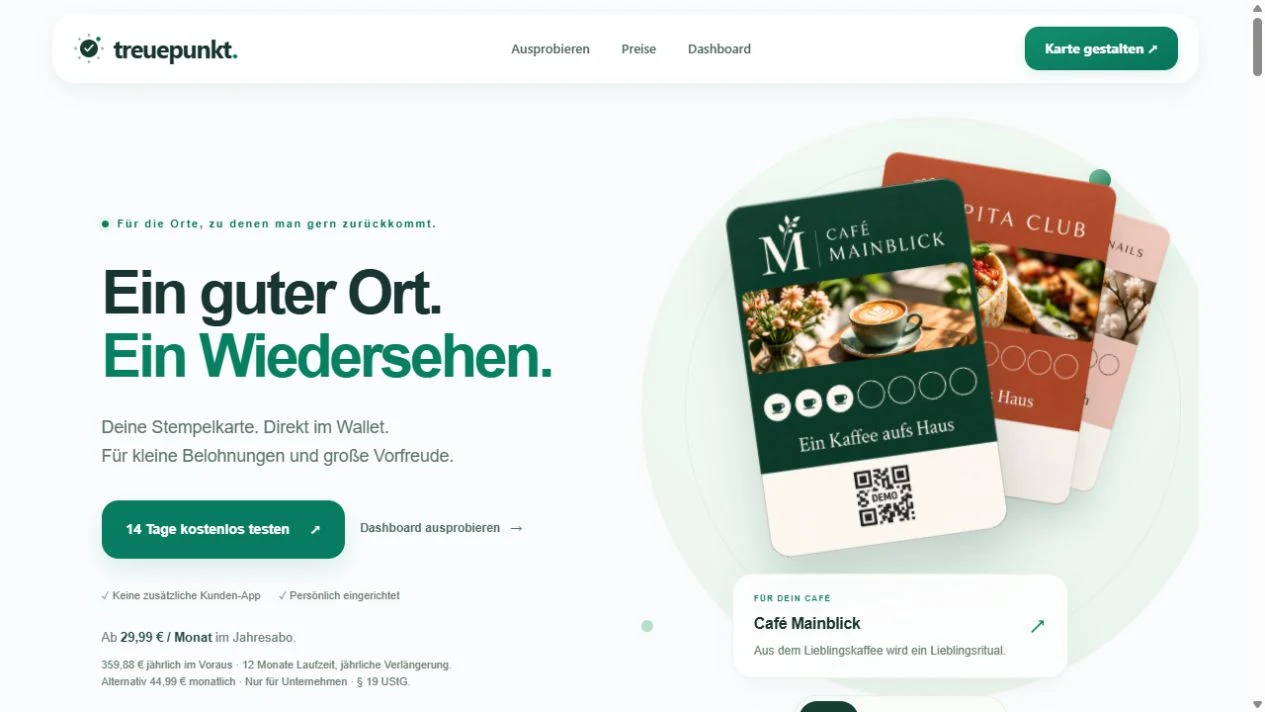 Website-Referenz Treuepunkt mit digitalen Wallet-Karten